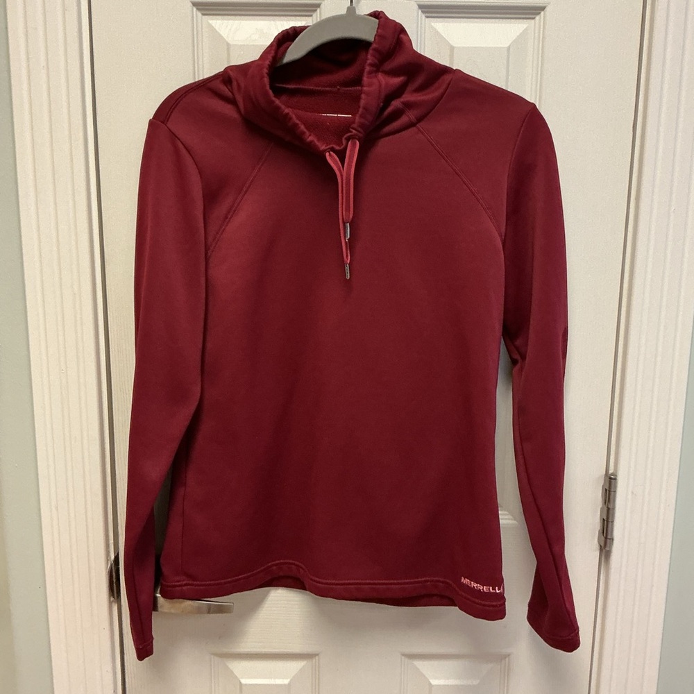 Merrell SZ M Women’s Mock Neck Fleece Sweatshirt Burgundy Gorpcore Hiking Trails